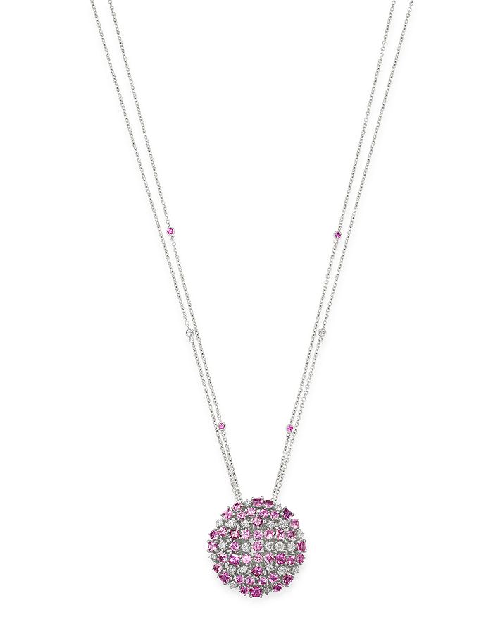 Roberto Coin 18k White Gold Pink Sapphire & Diamond Cluster Pendant Necklace, 20 In Pink/white