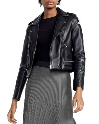 maje embroidered leather jacket