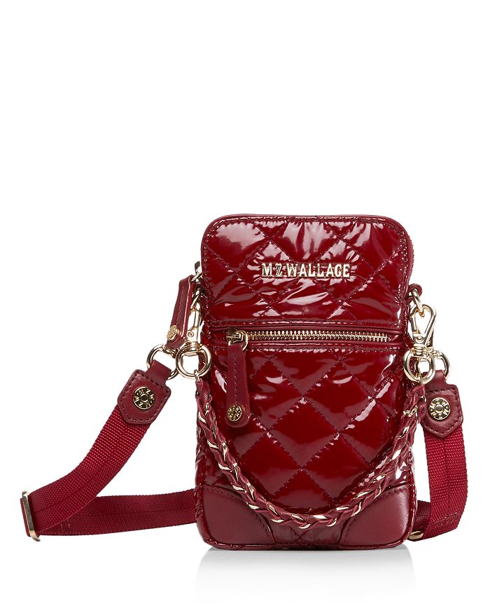 Mz Wallace Crosby Micro Lacquer Crossbody In Cranberry Lacquer/gold