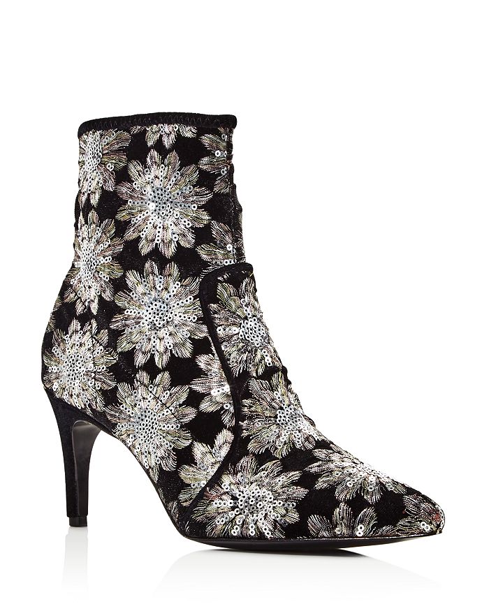 CHARLES DAVID WOMEN'S POINTED TOE FLORAL FIREWORK EMBROIDERED BOOTIES,2C18F054