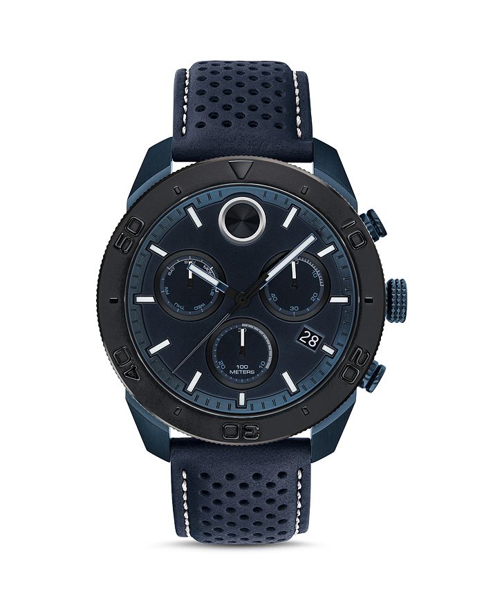 Movado Bold Sport Chronograph Leather Strap Watch, 44mm In Navy Blue ...