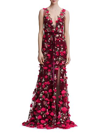 MARCHESA NOTTE Embroidered Floral-Appliqué Gown | Bloomingdale's