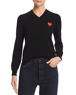 Shop Comme Des Garçons Play Embroidered Logo Wool Sweater In Black