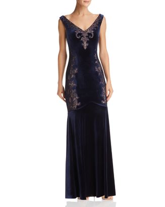 BCBGMAXAZRIA Lace-Inset Velvet Gown | Bloomingdale's