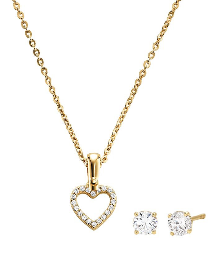 Michael Kors Heart Pendant Necklace & Stud Earrings In 14k Gold-plated Sterling Silver, 14k Rose Gold-plated Ster