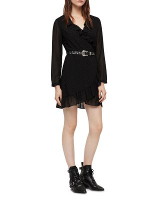 all saints black wrap dress