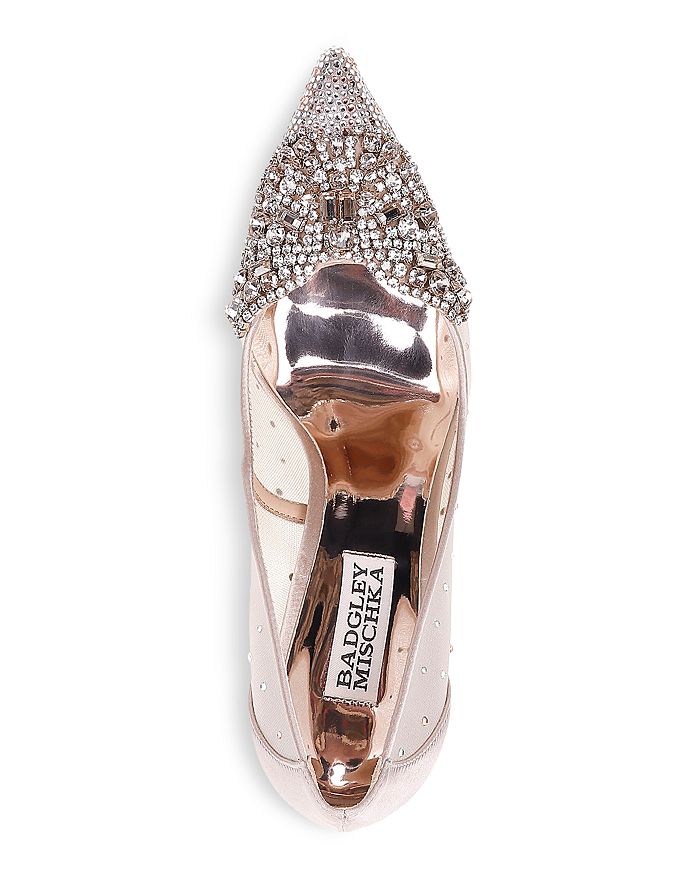 Badgley Mischka Quintana Crystal Embellished Pointed Toe Pump In Ivory Satin | ModeSens