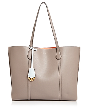 Tory Burch Perry Leather Tote In Gray Heron/gold