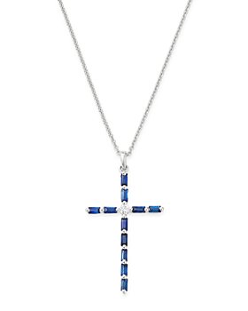 Bloomingdale's - Blue Sapphire & Diamond Cross Pendant Necklace in 14K White Gold, 18" - 100% Exclusive