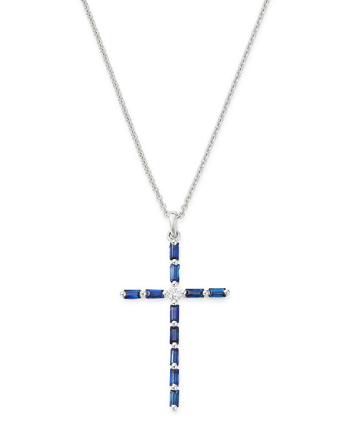 Bloomingdale's - Blue Sapphire & Diamond Cross Pendant Necklace in 14K White Gold, 18" - 100% Exclusive
