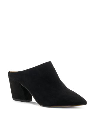 black suede mules block heel