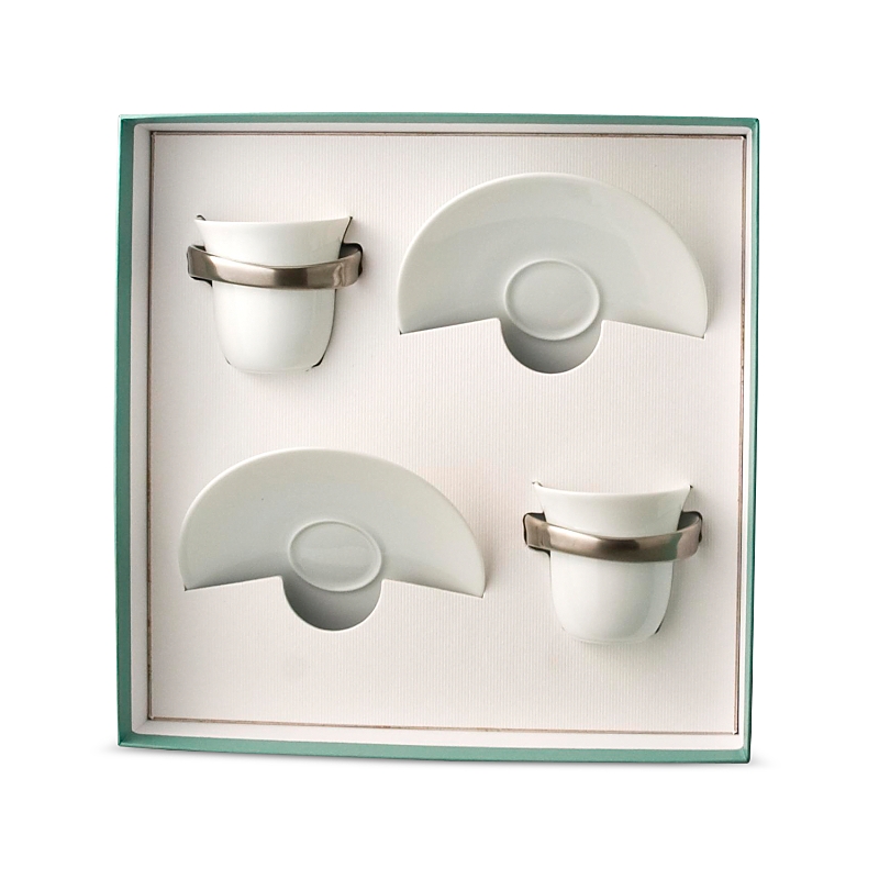 Bernardaud Anno Platinum Cup & Saucer, Set Of 2