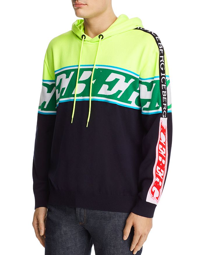 Iceberg Color-blocked Mixed-logo Hooded Sweater In Multicolor