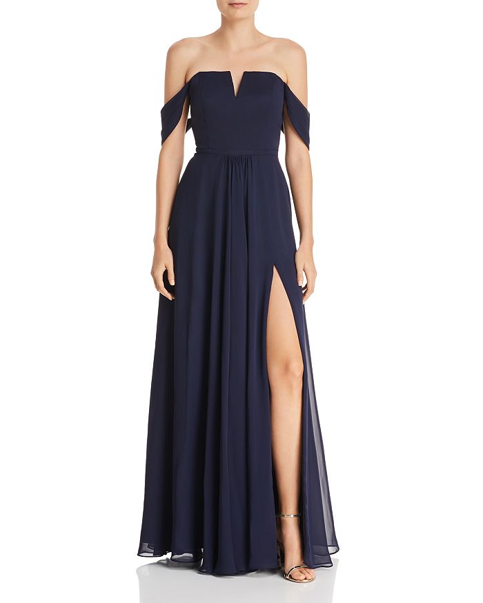 AQUA Off-the-Shoulder Chiffon Gown - 100% Exclusive | Bloomingdale's