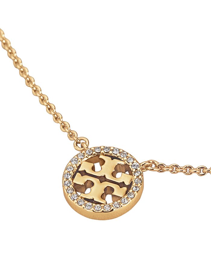 Shop Tory Burch Crystal Circle Logo Necklace, 16 In Gold