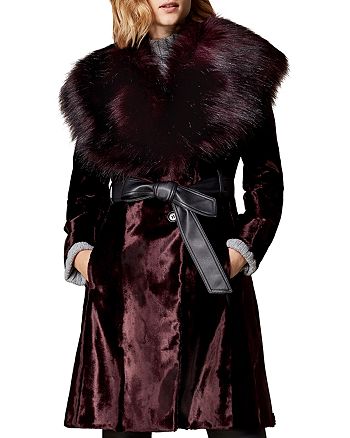 KAREN MILLEN Belted Faux Fur Coat | Bloomingdale's