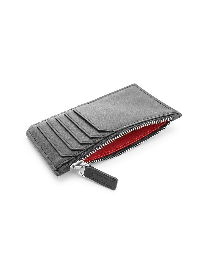 Shop Royce New York Leather Zipper Credit Card Case In Black/red