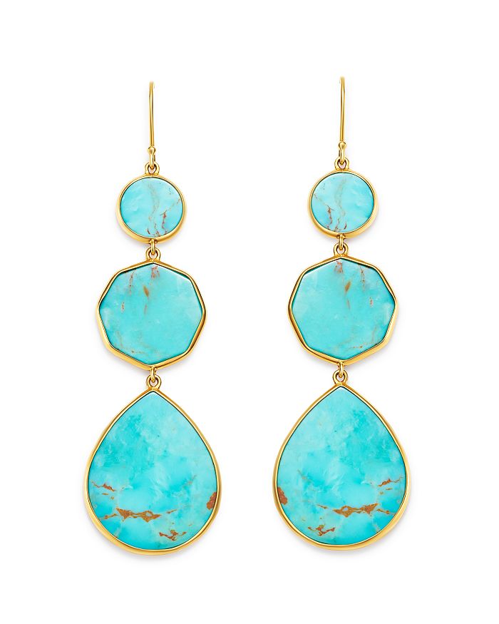 Shop Ippolita 18k Yellow Gold Polished Rock Candy Drop Earrings In Turquoise In Blue/gold