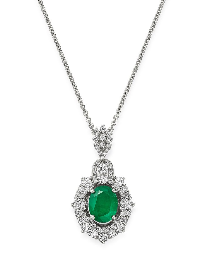 Bloomingdale's - Emerald & Diamond Pendant Necklace in 14K White Gold, 18" - 100% Exclusive