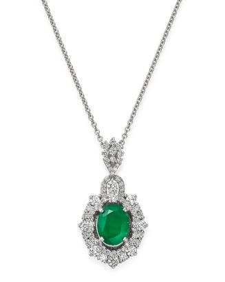 Bloomingdale's Emerald & Diamond Pendant Necklace in 14K White Gold, 18 ...
