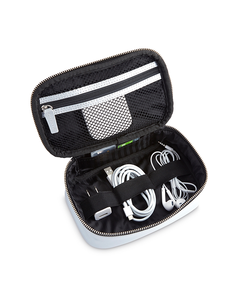Royce New York Leather Tech Accessory Travel Storage Case In Silver