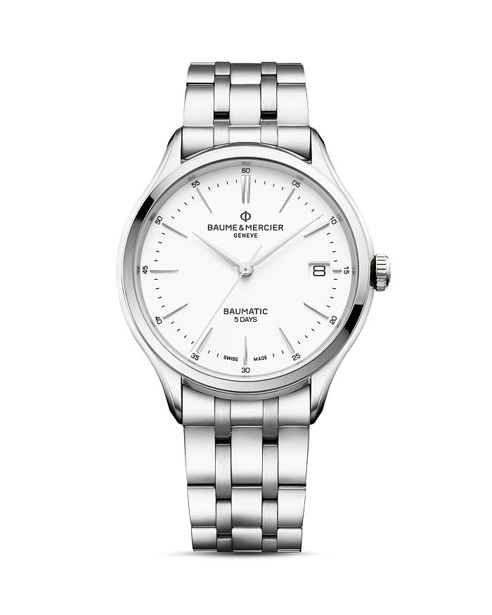 Baume & Mercier Clifton Baumatic Watch, 40mm In White/silver