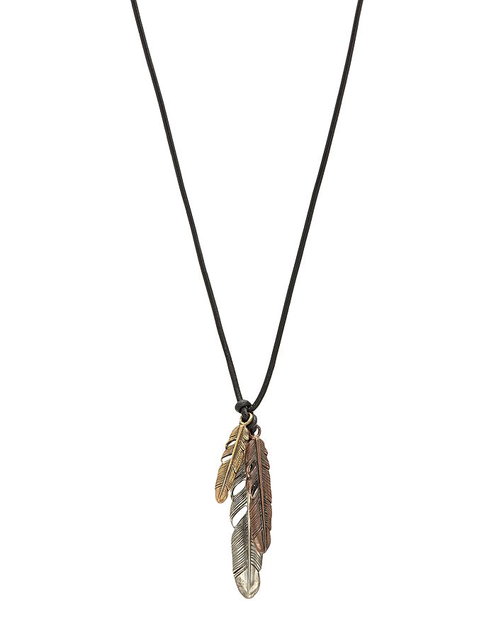 Shop John Varvatos Collection Sterling Silver, Bronze & Brass Artisan Metals Feather Cluster Necklace, 24 In Multi/black