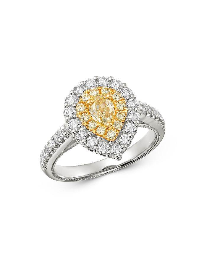 Bloomingdale's Pear-shaped Yellow & White Diamond Statement Ring In 18k White & Yellow Gold - 100% Exclusive In Yellow/white