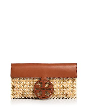 Tory Burch Miller Rattan & Leather Clutch | Bloomingdale's