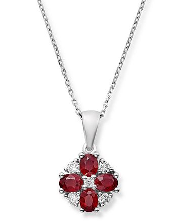 Bloomingdale's - Ruby & Diamond Flower Pendant Necklace in 14K White Gold, 18" - 100% Exclusive