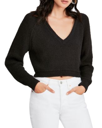 Black v outlet neck cropped sweater