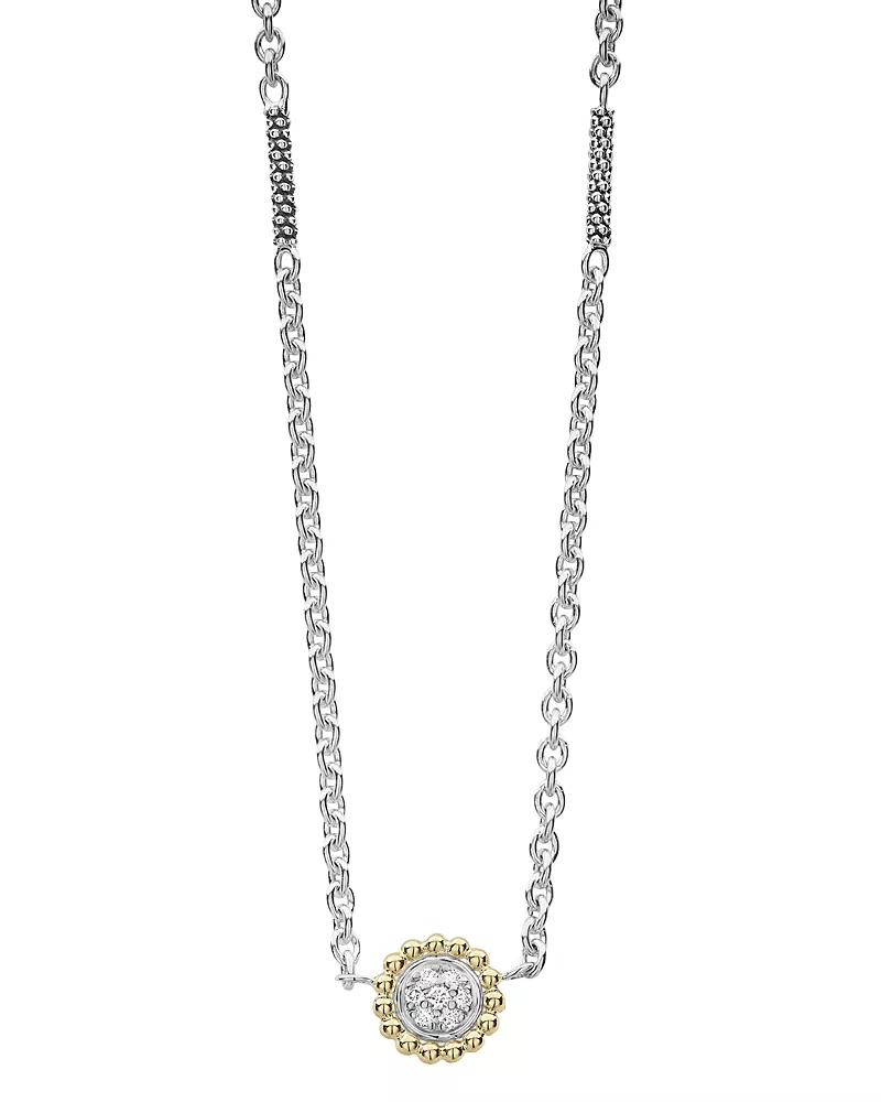 Lagos 18K Gold and Diamond Caviar Pendant Necklace, 16