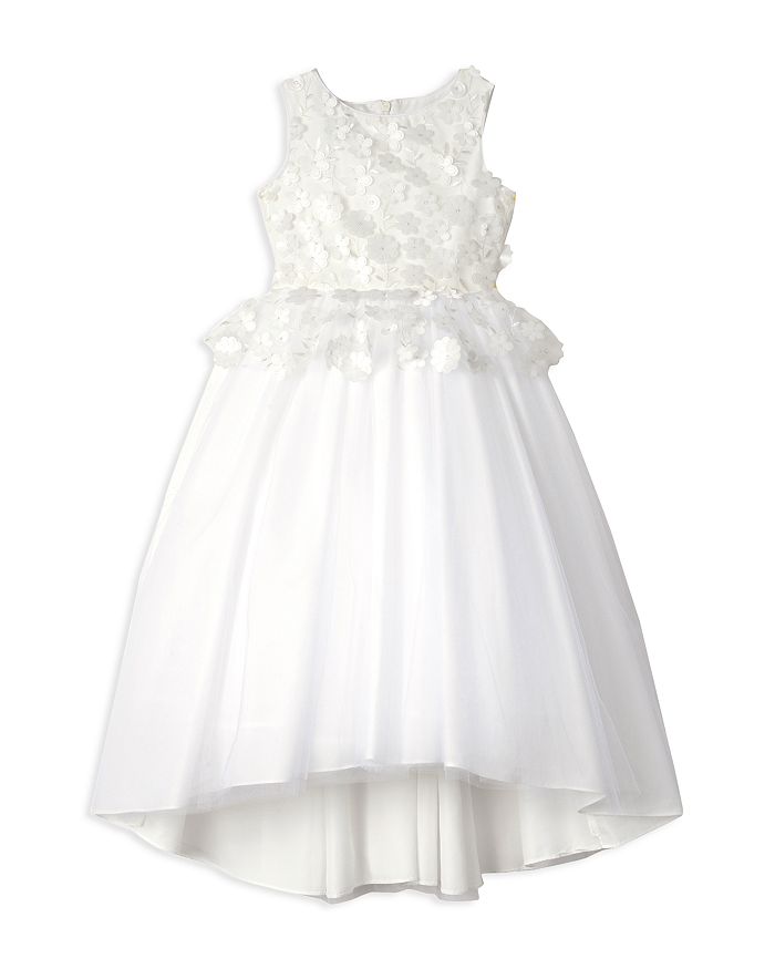 Badgley Mischka Girls Floral Applique Peplum Dress Big Kid