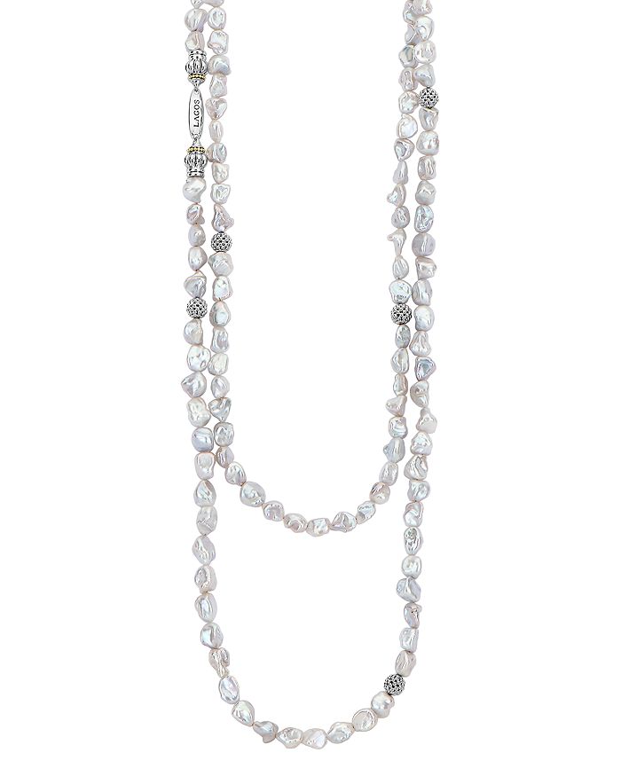 LAGOS STERLING SILVER LUNA KESHI PEARL DOUBLE-STRAND NECKLACE, 35,04-81094-M70