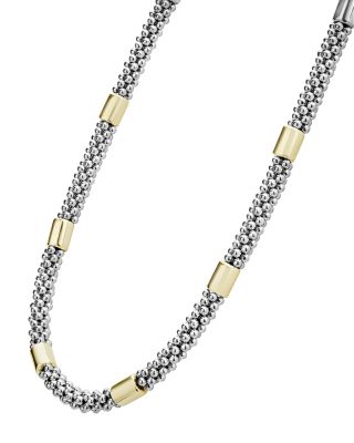 18K Yellow Gold & Sterling Silver High Bar Station Necklace, 16"