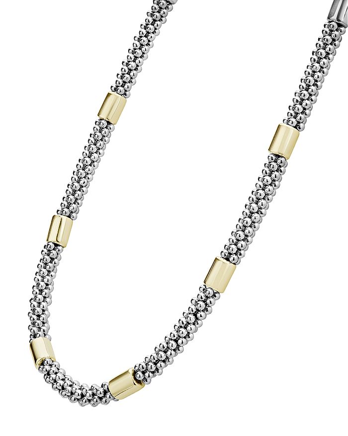 Shop Lagos 18k Yellow Gold & Sterling Silver High Bar Station Necklace, 16 In Gold/silver
