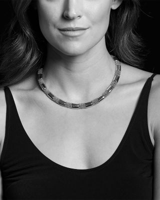 18K Yellow Gold & Sterling Silver High Bar Collar Necklace, 16"