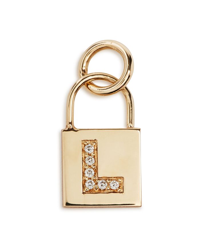 Zoë Chicco 14k Yellow Gold Initial Padlock Charm With Diamonds In L/gold