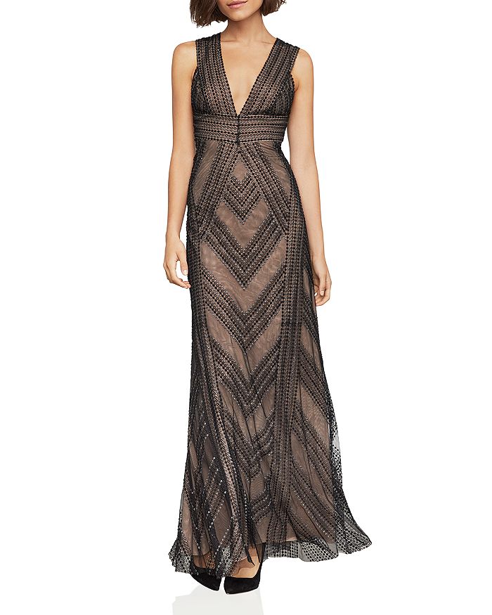 BCBGMAXAZRIA Embroidered Chevron Tulle Gown Bloomingdale s