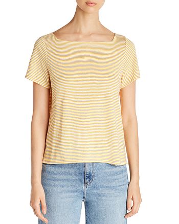 Eileen Fisher Petites Striped Organic-Cotton Tee | Bloomingdale's