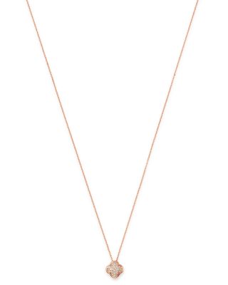 Pav&eacute; Diamond Clover Pendant Necklace in 14K Rose Gold, 0.08 tcw 