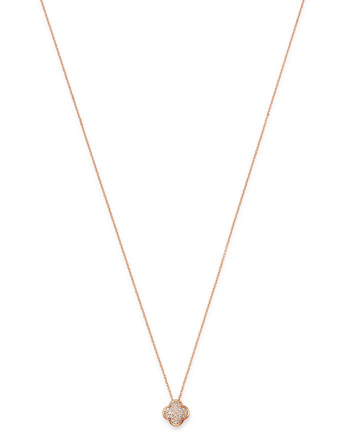 Bloomingdale's Pave Diamond Clover Pendant Necklace In 14k Rose Gold, 0.08 Ct. T.w. - 100% Exclusive In White/rose Gold