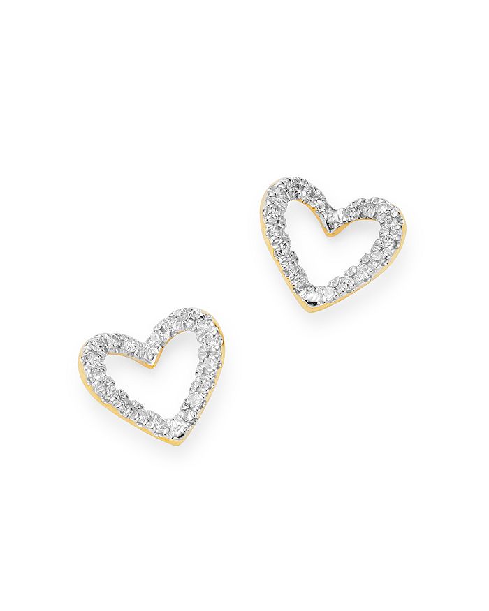 Adina Reyter 14k Yellow Gold Pave Diamond Open Heart Stud Earrings In White/gold