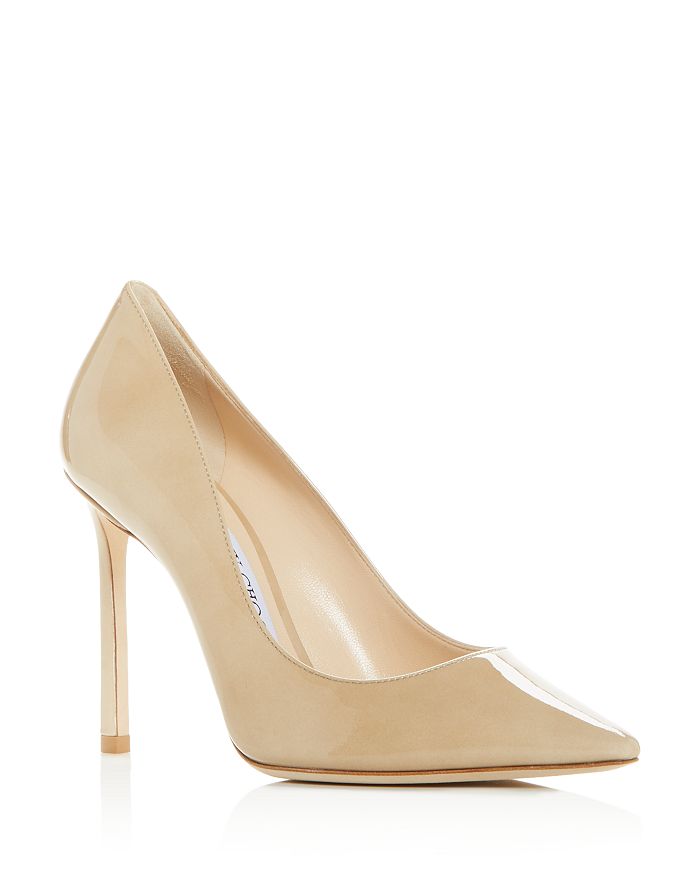 Jimmy Choo Romy 100mm Patent Leather Pump In Nude Patent Leather