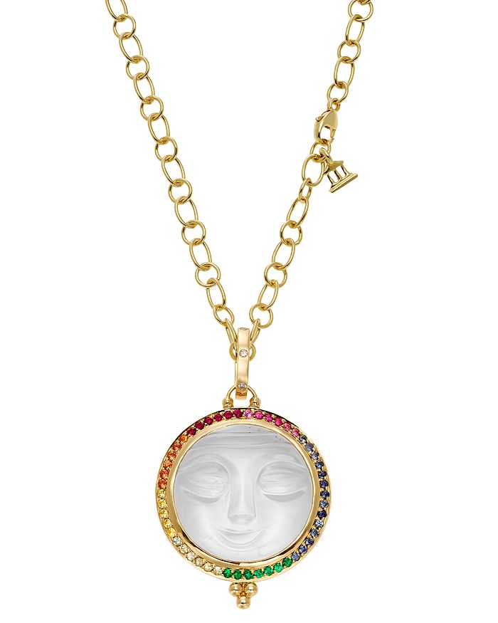 Temple St Clair 18k Yellow Gold Celestial Diamond & Rainbow Gemstones Moonface Pendant In Multi/gold
