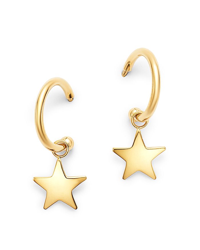 Moon & Meadow 14k Yellow Gold Small Dangling Star Hoop Earrings - 100% Exclusive