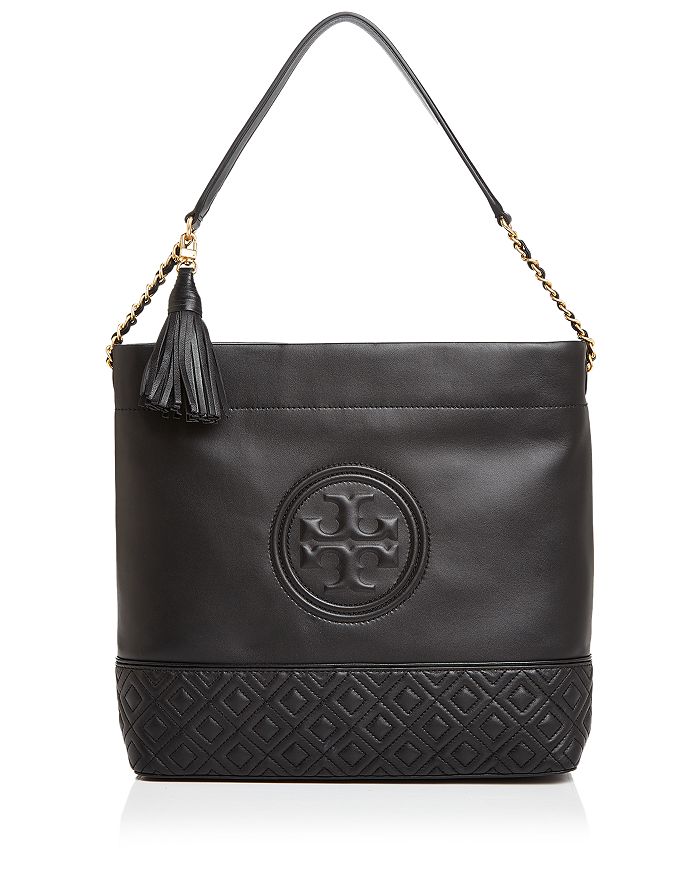 Tory Burch Fleming Leather Hobo In Black/gold