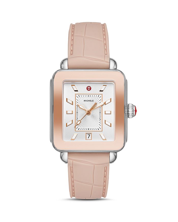Shop Michele Deco Sport Two-tone Watch, 34mm X 36mm In Pink