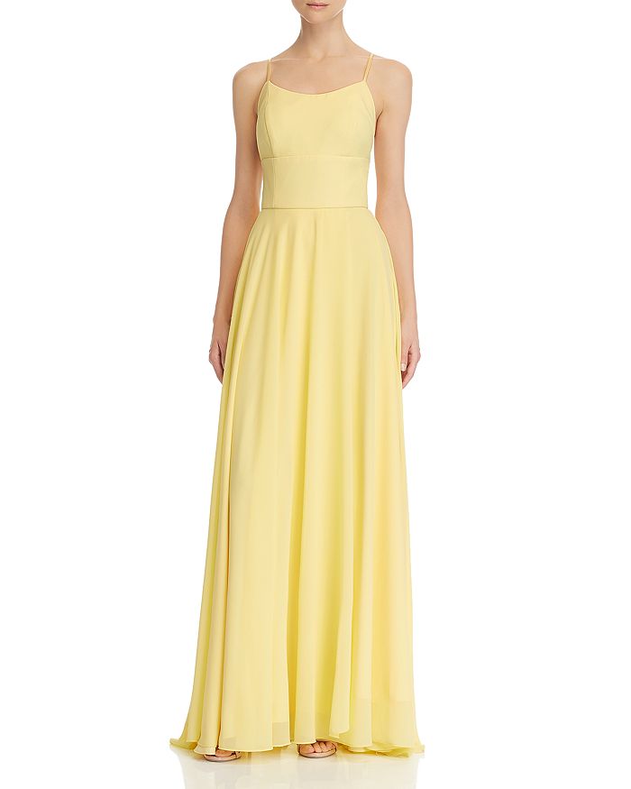 Avery G Lace-up Chiffon Gown In Yellow