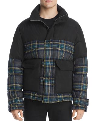 McQ Alexander McQueen Plaid Color-Block Mixed-Media Puffer Jacket